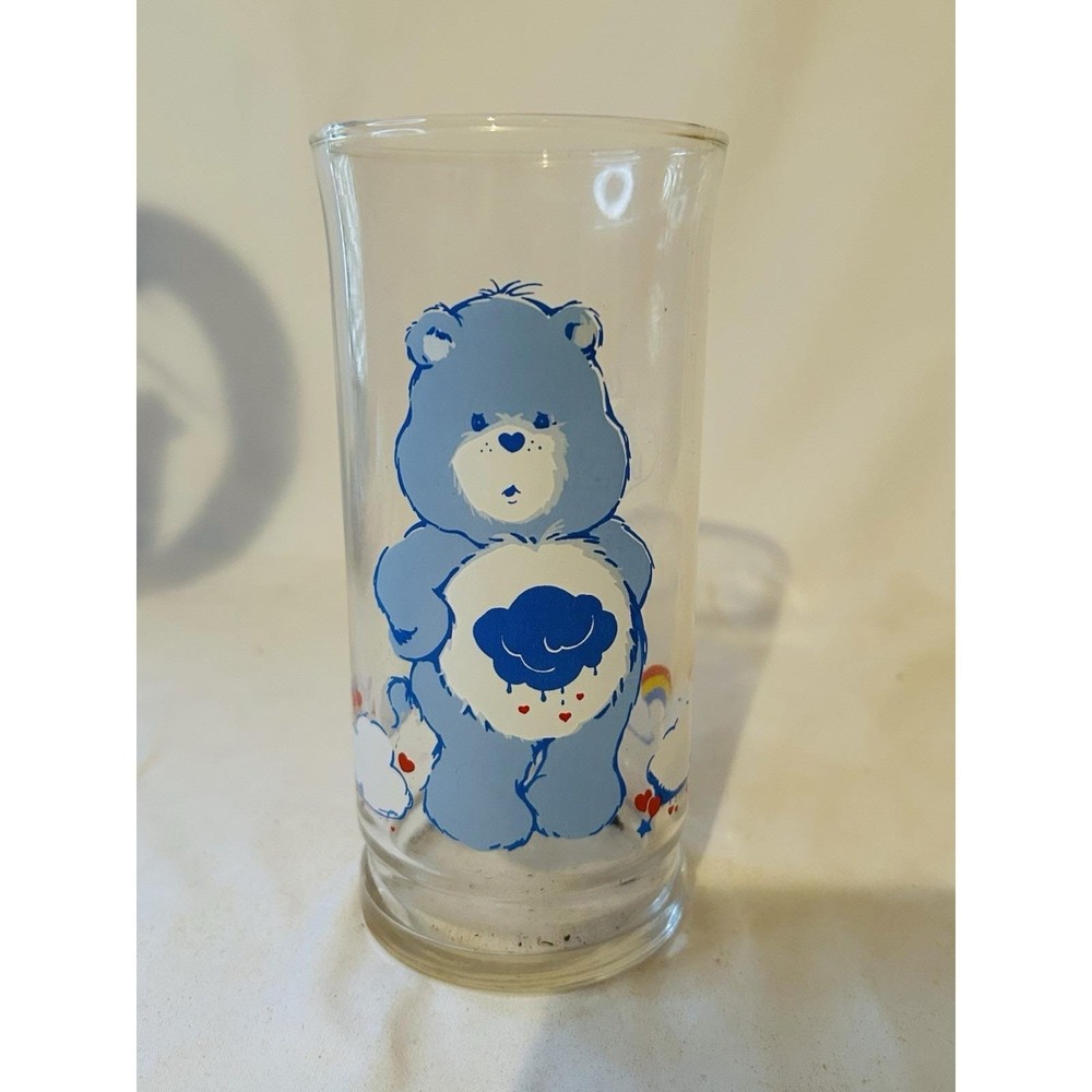VTG Care Bears GRUMPY Blue Bear PIzza Hut Edition Collector's Glass Tumbler 1983